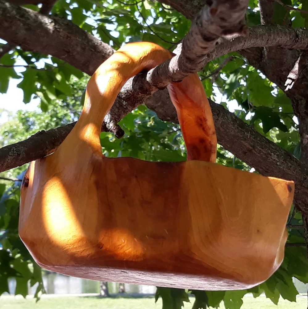 Hand Carved Fir Tree Wood Basket